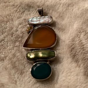 Sterling Silver Multicolor Stone Pendant with Citrine